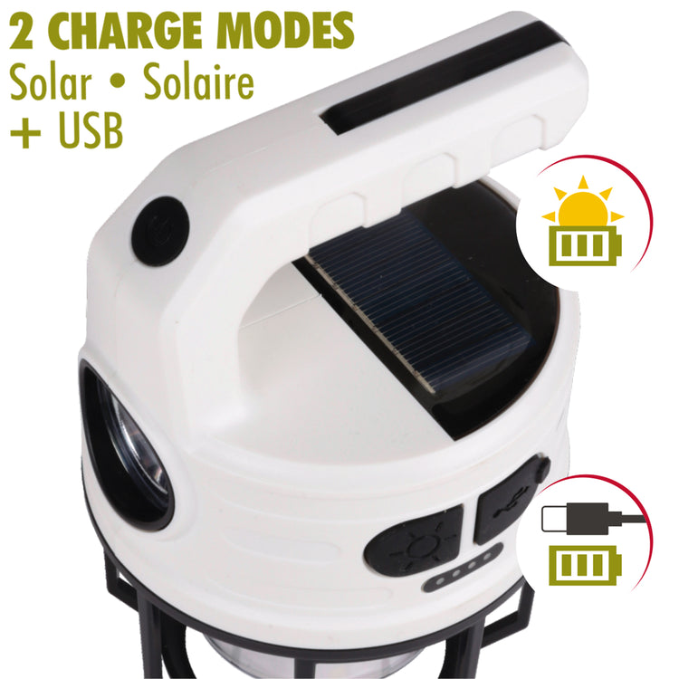RCA Lanterne et lampe de poche solaire rechargeable 300 lumens avec banque d'alimentation, blanche - Simple Boutique