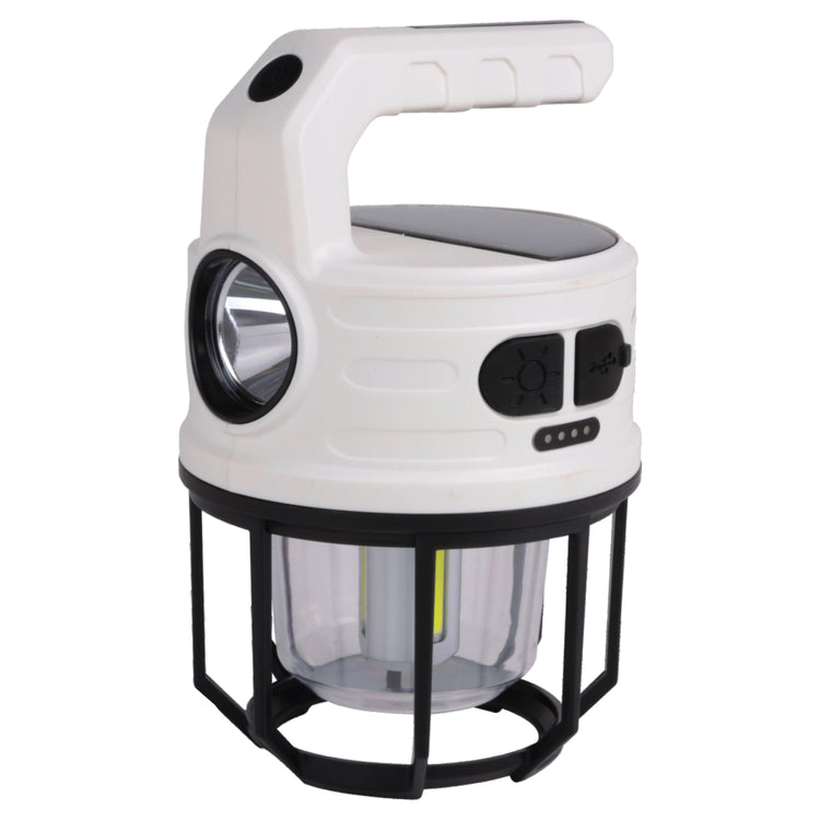 RCA Lanterne et lampe de poche solaire rechargeable 300 lumens avec banque d'alimentation, blanche - Simple Boutique