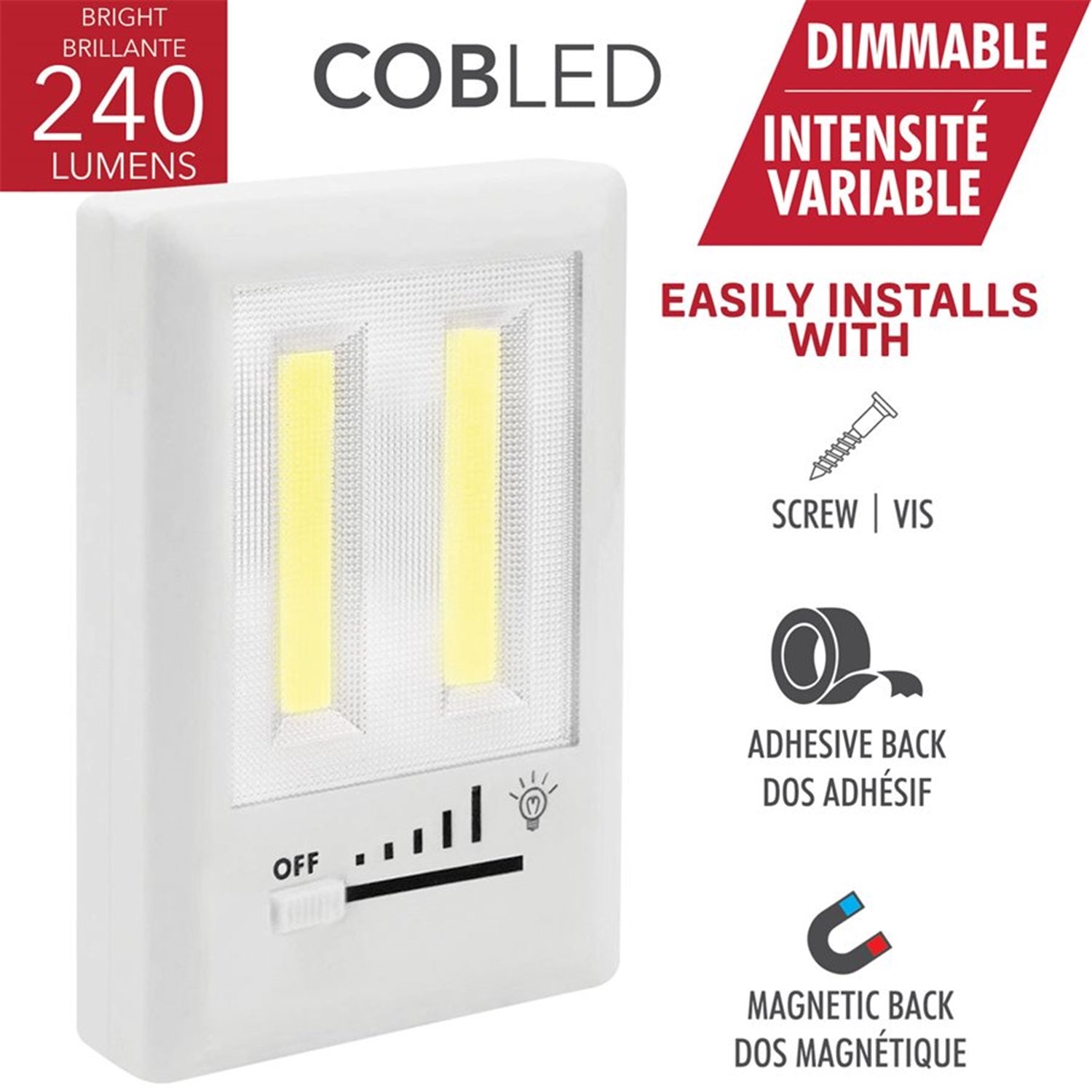RCA - Lumière Murale COBLED Sans Fil, Intensité Variable, 240 Lumens, Blanc - Simple Boutique