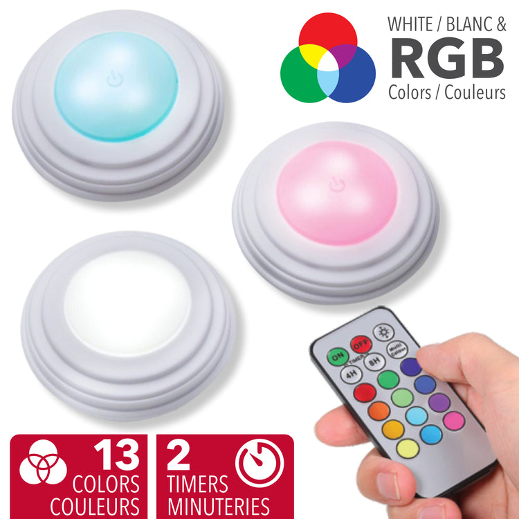 RCA Lumières d'appoint DEL tactiles couleur avec télécommande, blanches, Lot de 3 - Simple Boutique