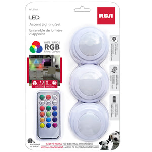 RCA Lumières d'appoint DEL tactiles couleur avec télécommande, blanches, Lot de 3 - Simple Boutique