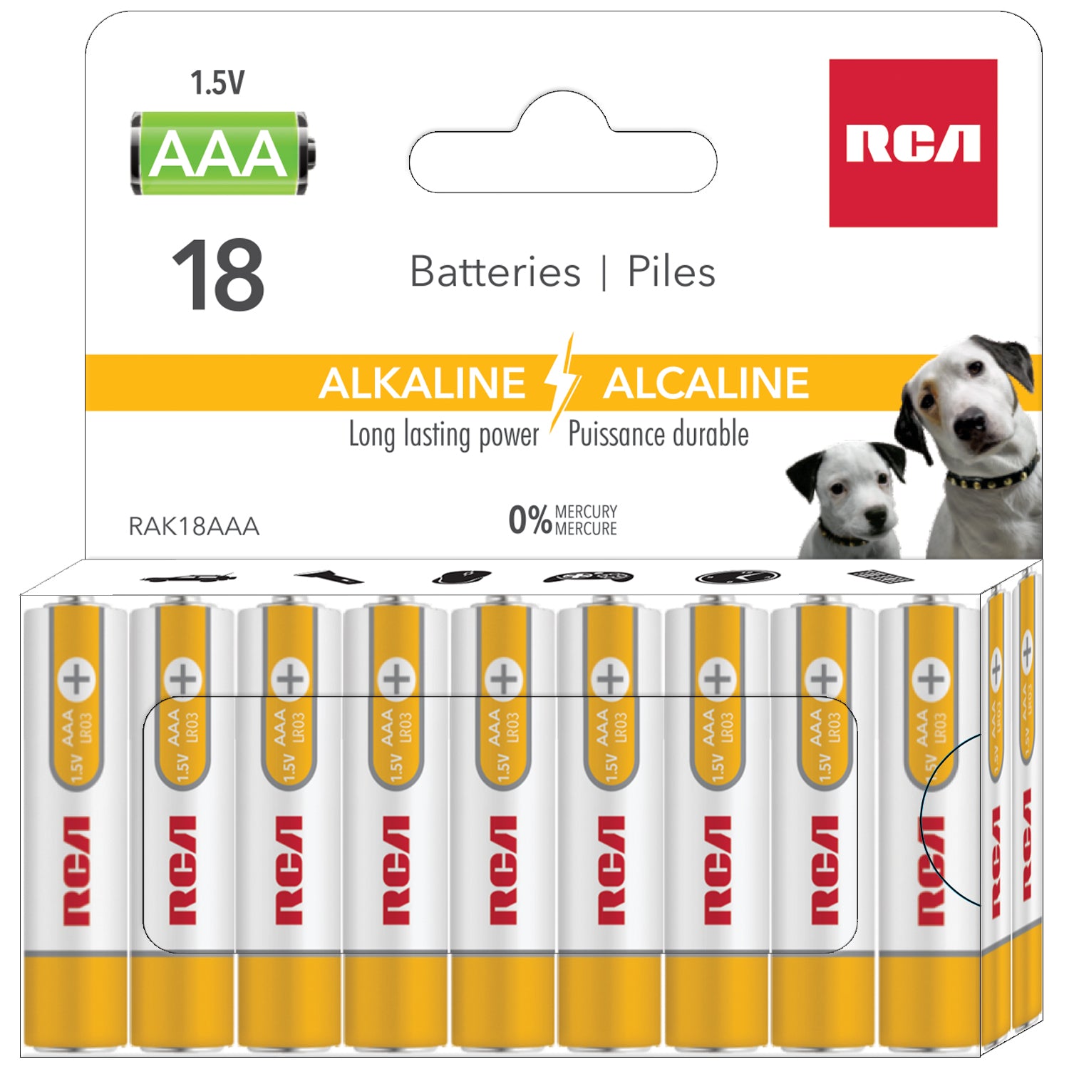 RCA - Paquet de 18 Piles Alcaline AAA, Puissance Longue Durée, Sans Mercure - Simple Boutique