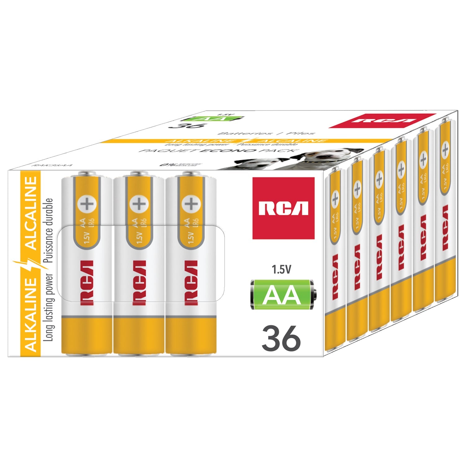 RCA - Paquet de 36 Piles Alcaline AA, Puissance Longue Durée, Sans Mercure - Simple Boutique