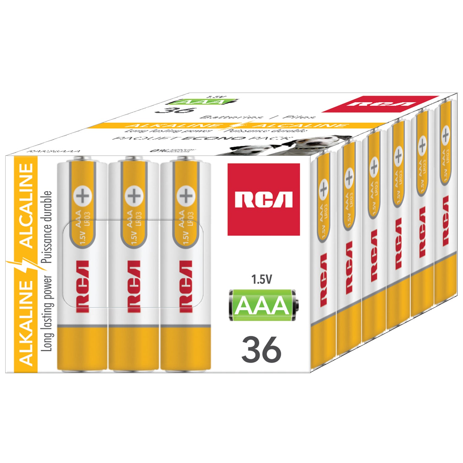 RCA - Paquet de 36 Piles Alcaline AAA, Puissance Longue Durée, Sans Mercure - Simple Boutique