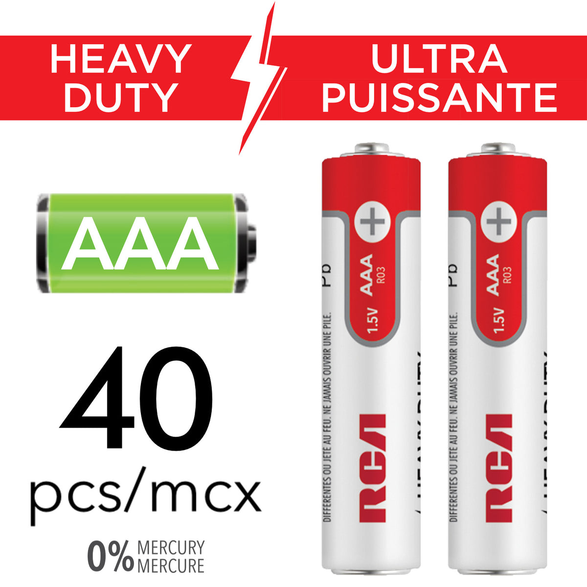 RCA Piles AAA 1,5 V Ultra Puissantes, Lot de 40 - Simple Boutique