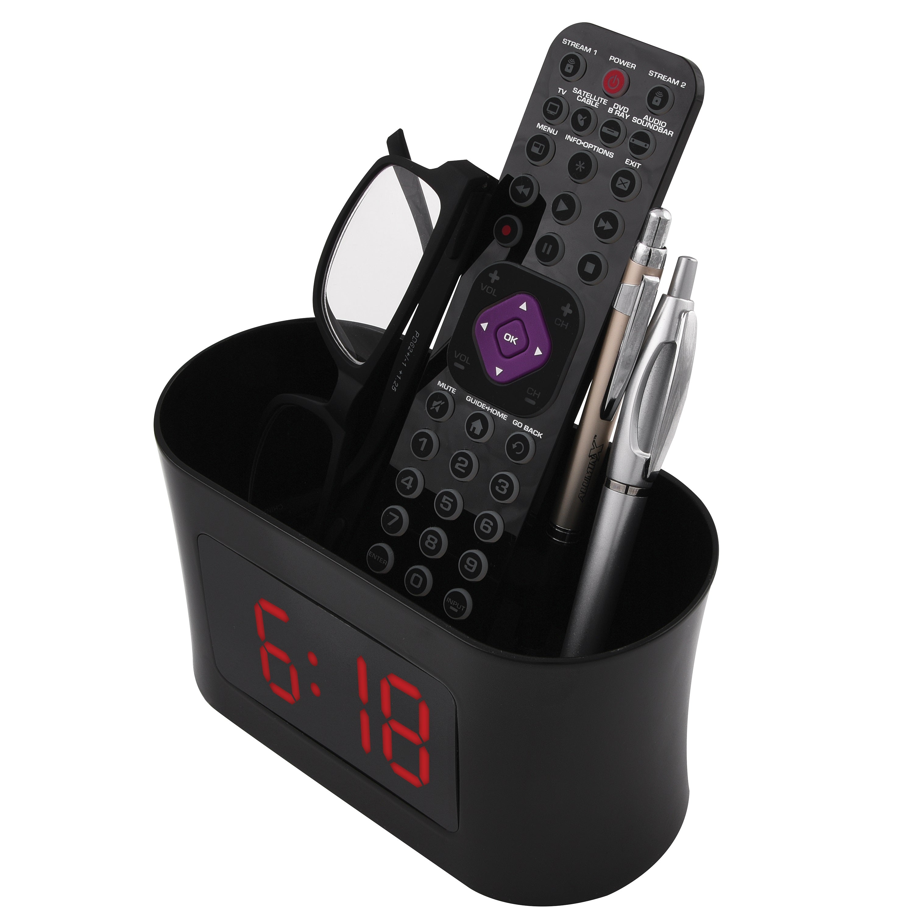 RCA Réveil-Matin à Double Alarme avec Chargement USB, Organisateur Intégré et Batterie de Secours, Noir - RCDC45V - Simple Boutique