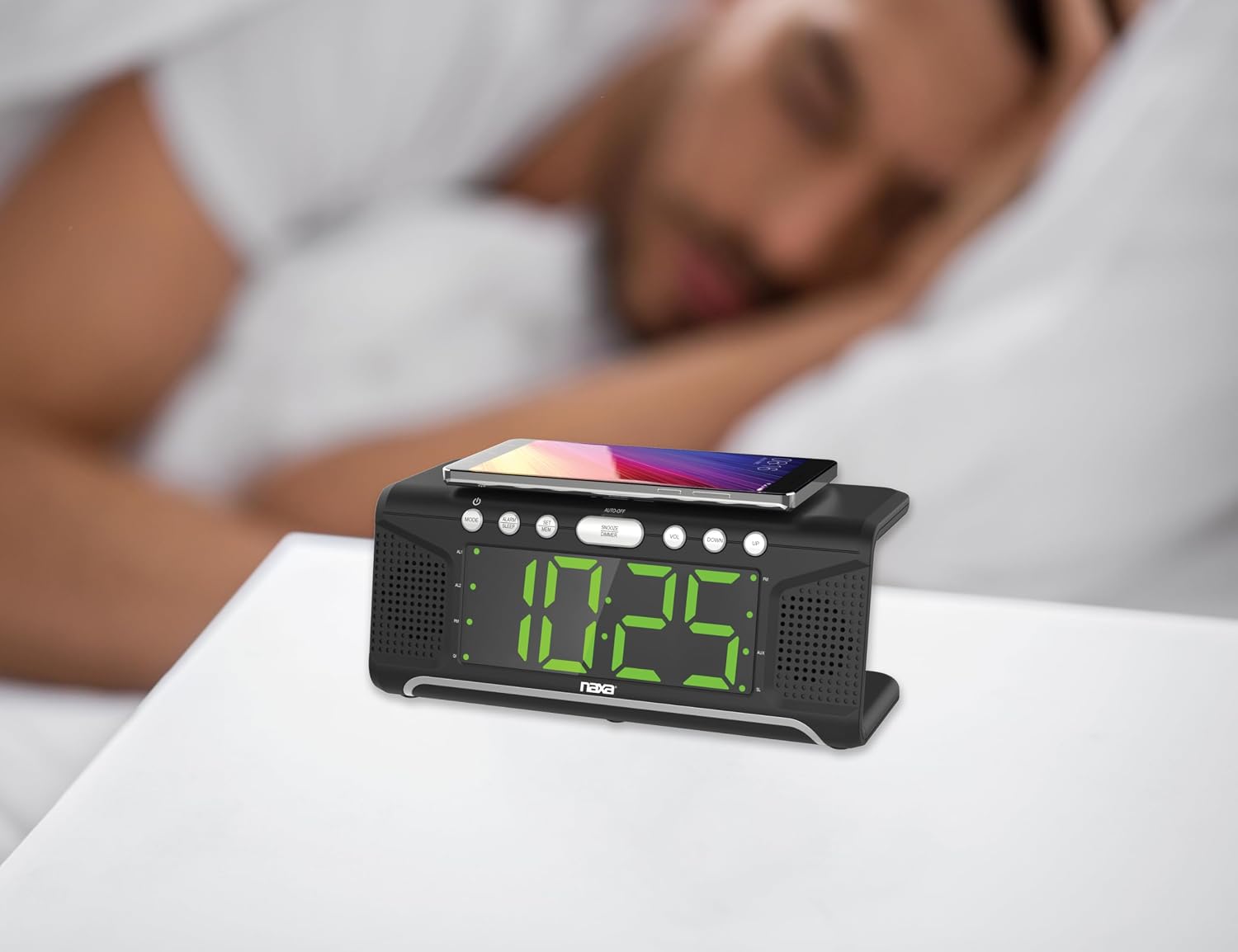 Radio-réveil double alarme avec chargeur sans fil Qi et radio FM (NRC-190) noir - Simple Boutique