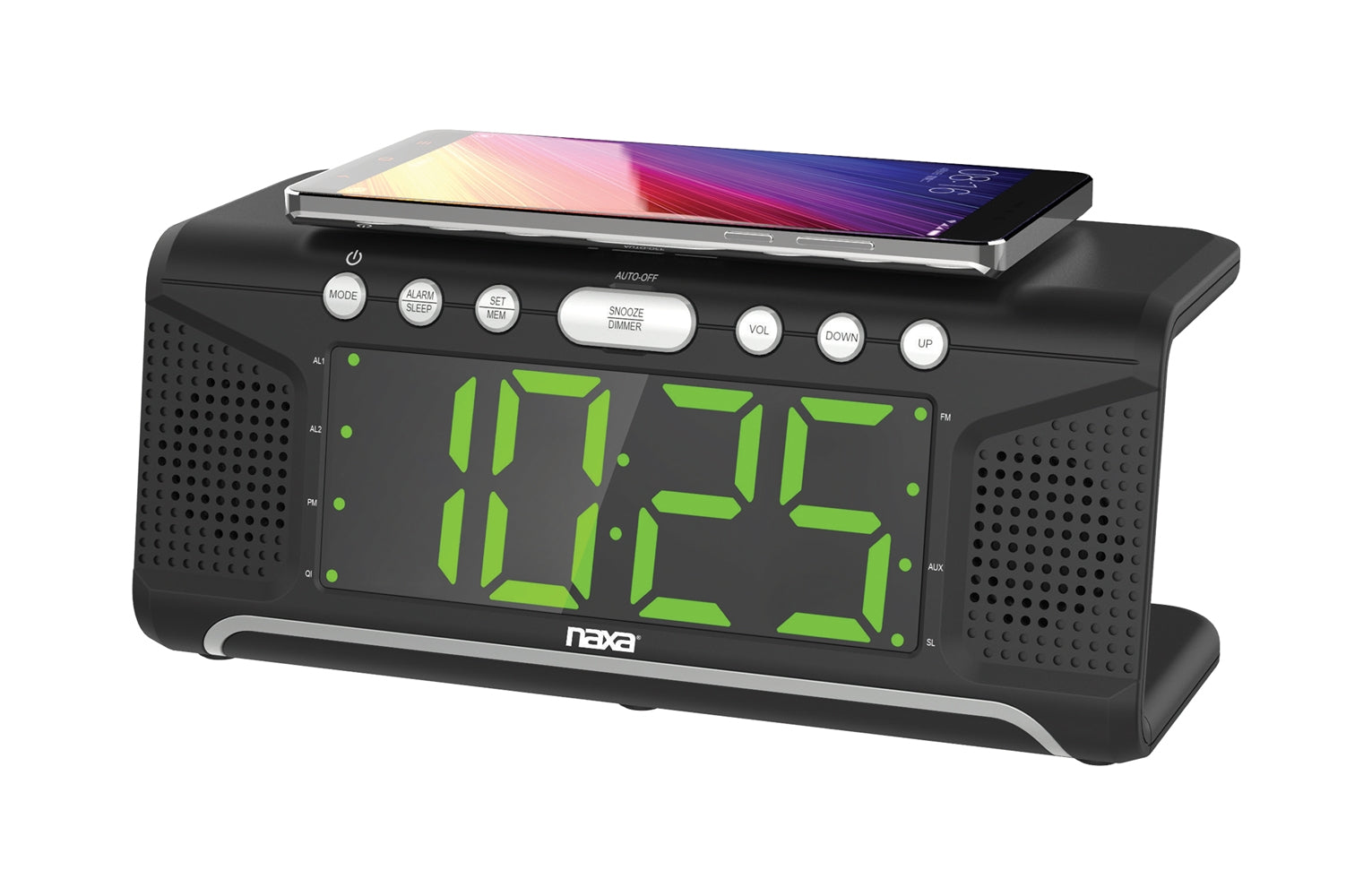 Radio-réveil double alarme avec chargeur sans fil Qi et radio FM (NRC-190) noir - Simple Boutique