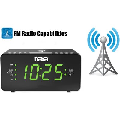 Radio-réveil double alarme avec chargeur sans fil Qi et radio FM (NRC-191) noir - Simple Boutique