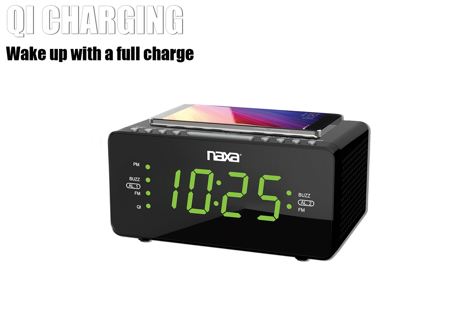 Radio-réveil double alarme avec chargeur sans fil Qi et radio FM (NRC-191) noir - Simple Boutique