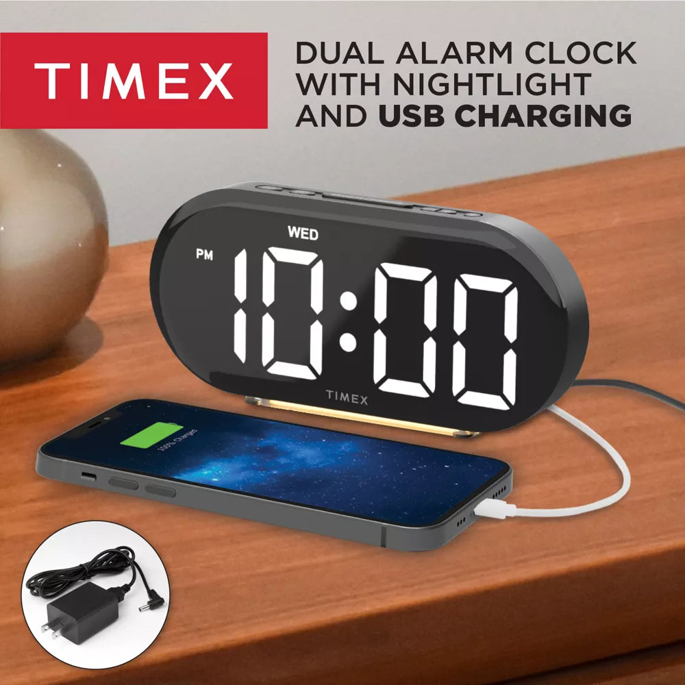 Radio-réveil numérique avec grand affichage, veilleuse et port USB-C (T338) - Noir - Simple Boutique