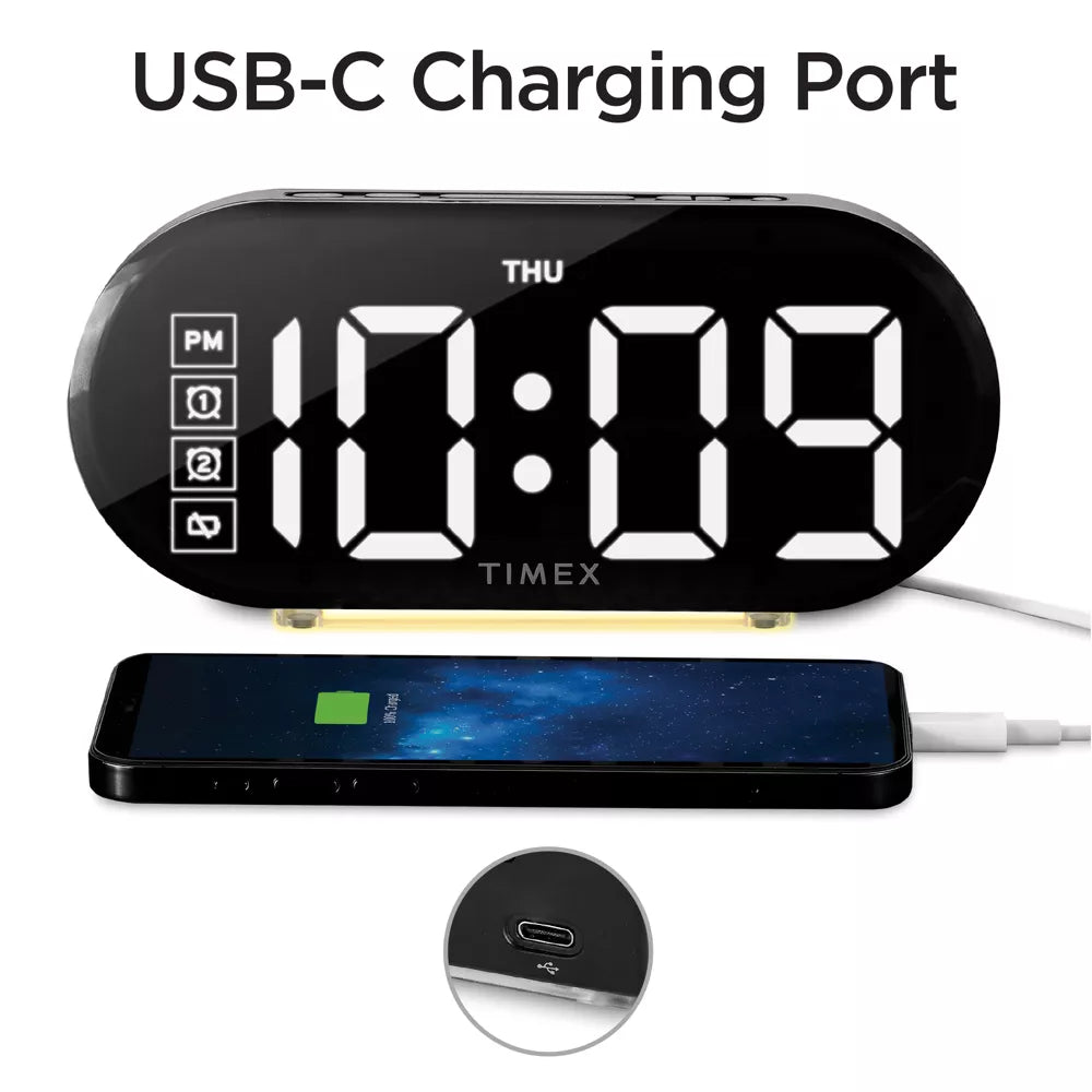 Radio-réveil numérique avec grand affichage, veilleuse et port USB-C (T338) - Noir - Simple Boutique