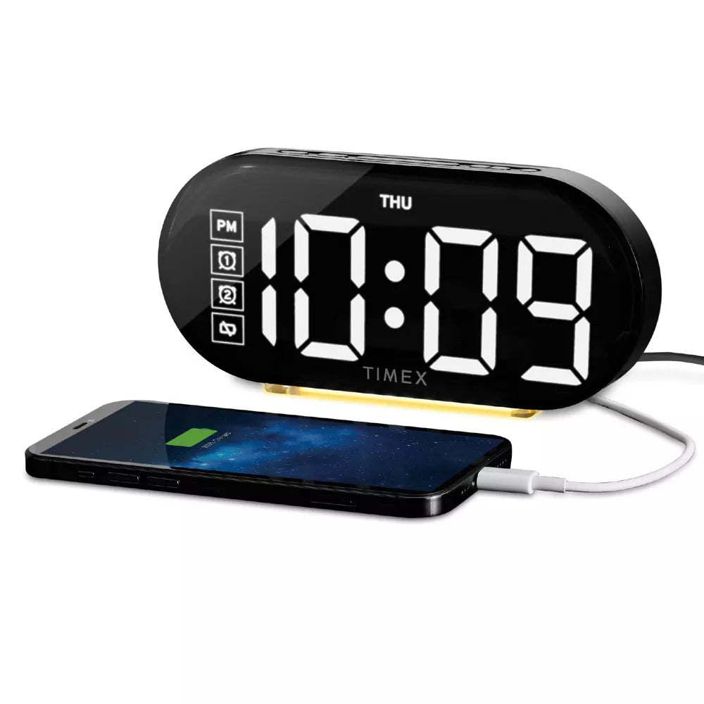 Radio-réveil numérique avec grand affichage, veilleuse et port USB-C (T338) - Noir - Simple Boutique