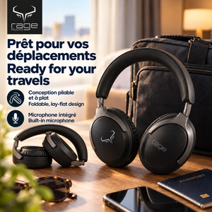 Rage Audio Casque d'Écoute Sans Fil à Réduction Active du Bruit, 36 h d'Autonomie, Noir - Simple Boutique