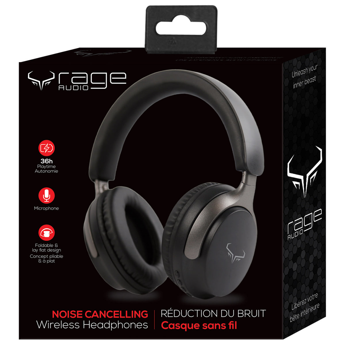 Rage Audio Casque d'Écoute Sans Fil à Réduction Active du Bruit, 36 h d'Autonomie, Noir - Simple Boutique