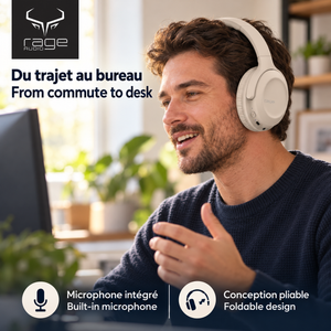 Rage Audio Casque d'Écoute Sans Fil à Réduction Active du Bruit, Pliable, Beige - Simple Boutique