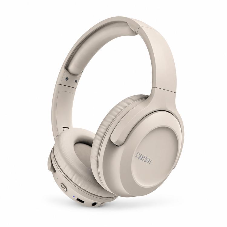 Rage Audio Casque d'Écoute Sans Fil à Réduction Active du Bruit, Pliable, Beige - Simple Boutique