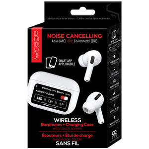Rage Audio Écouteurs Sans Fil à Réduction de Bruit ANC et ENC avec Étui à Écran Tactile, Blanc - Simple Boutique