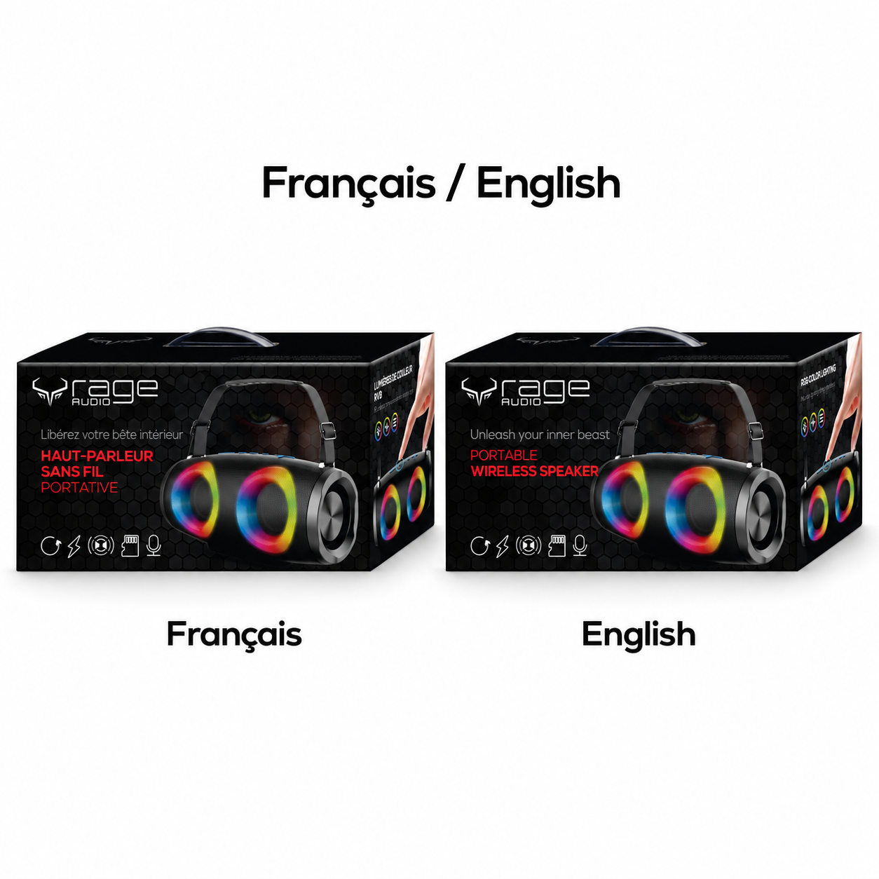 Rage Audio Haut-Parleur Sans Fil Portatif 2 x 6 W avec Lumières DEL RVB et Sangle, Noir - Simple Boutique