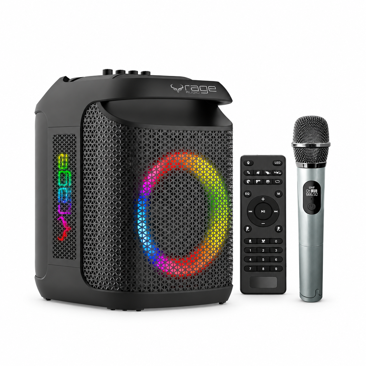 Rage Audio Haut-Parleur de Fête Sans Fil 120 W avec Microphone Sans Fil, Lumières RVB et Télécommande, Noir - Simple Boutique
