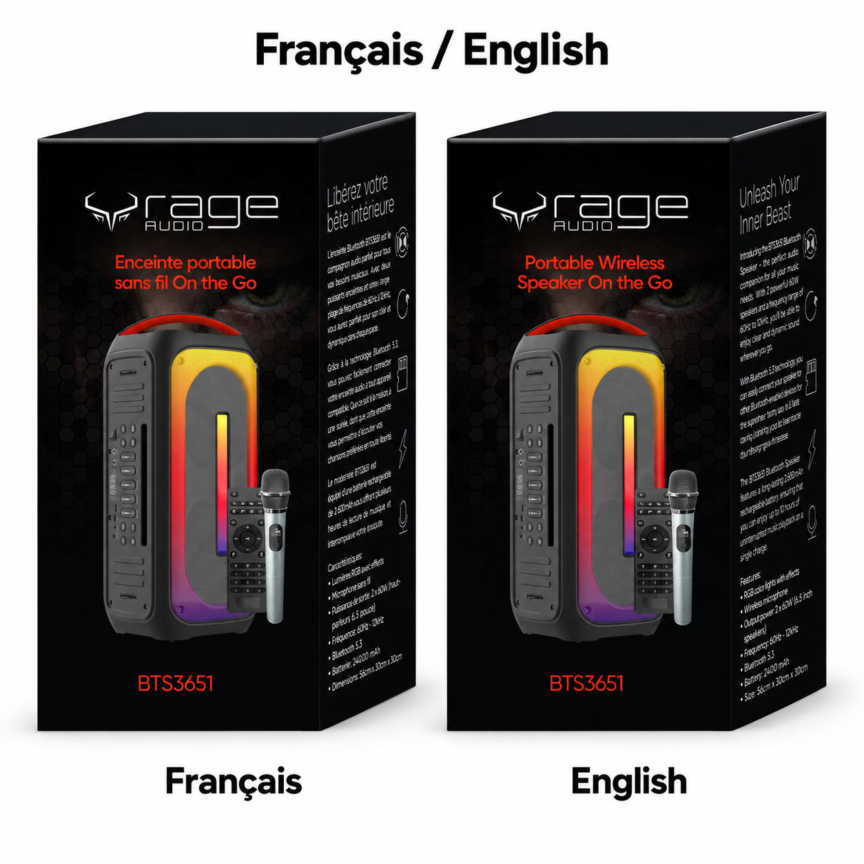 Rage Audio Haut-Parleur de Fête Sans Fil 2 x 60 W avec Microphone Sans Fil, Entrée Guitare et Lumières RVB, Noir - Simple Boutique