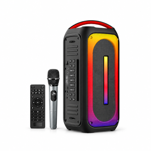 Rage Audio Haut-Parleur de Fête Sans Fil 2 x 60 W avec Microphone Sans Fil, Entrée Guitare et Lumières RVB, Noir - Simple Boutique