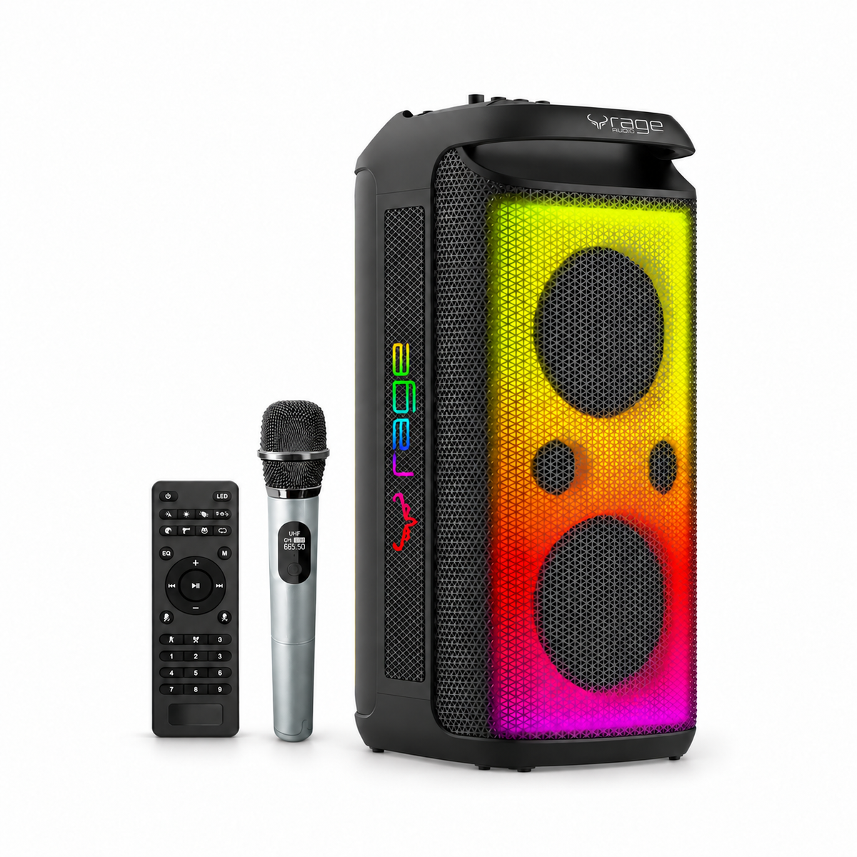 Rage Audio Haut-Parleur de Fête Sans Fil 240 W avec Microphone Sans Fil, Lumières RVB et Télécommande, Noir - Simple Boutique
