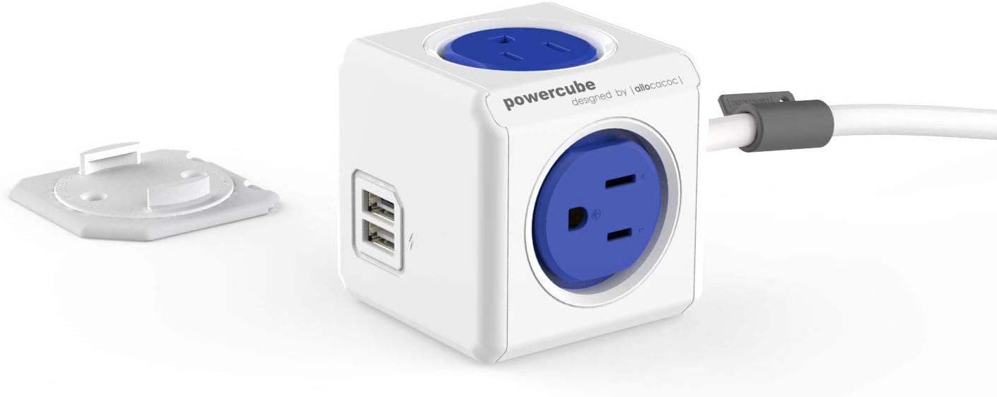 Rallonge PowerCube Extended USB 4 Prises + 2 Ports USB 1.5M 5pi - Bleu - Simple Boutique