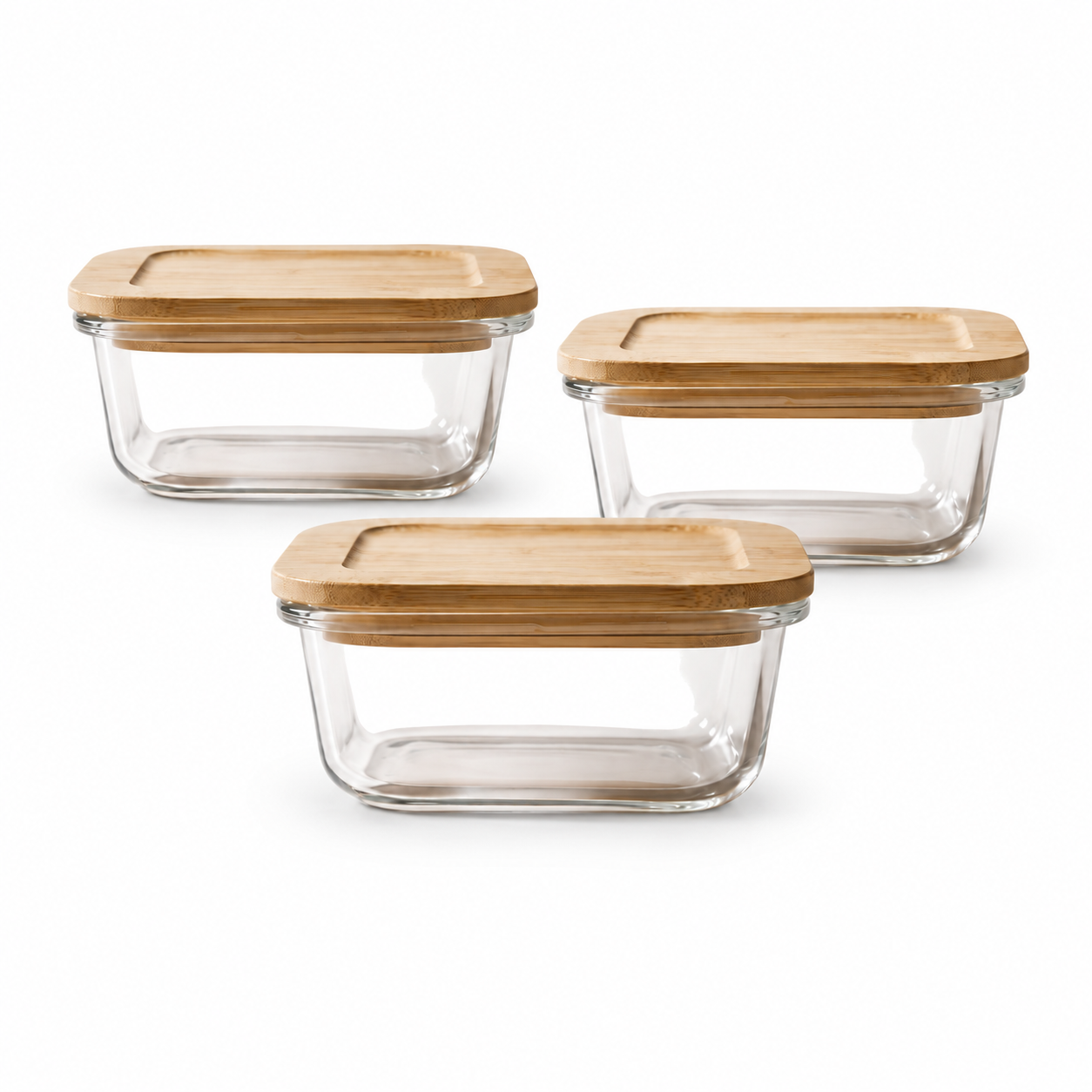 JS Gourmet Récipient alimentaire carré en verre borosilicaté avec couvercle en bambou - 800 ml - Lot de 3 - Simple Boutique