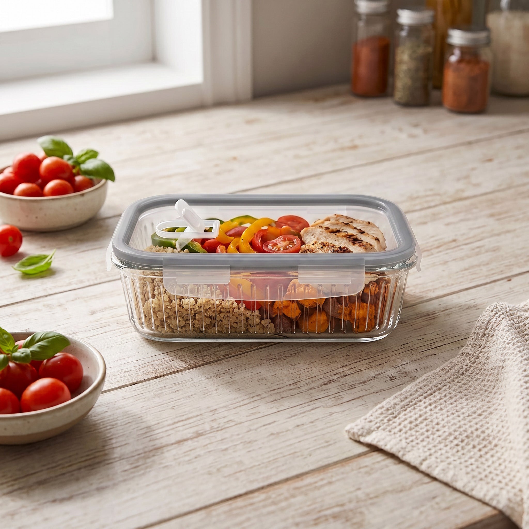 JS Gourmet Récipient alimentaire en verre borosilicaté avec couvercle à évent - 1040 ml - Lot de 4 - Simple Boutique