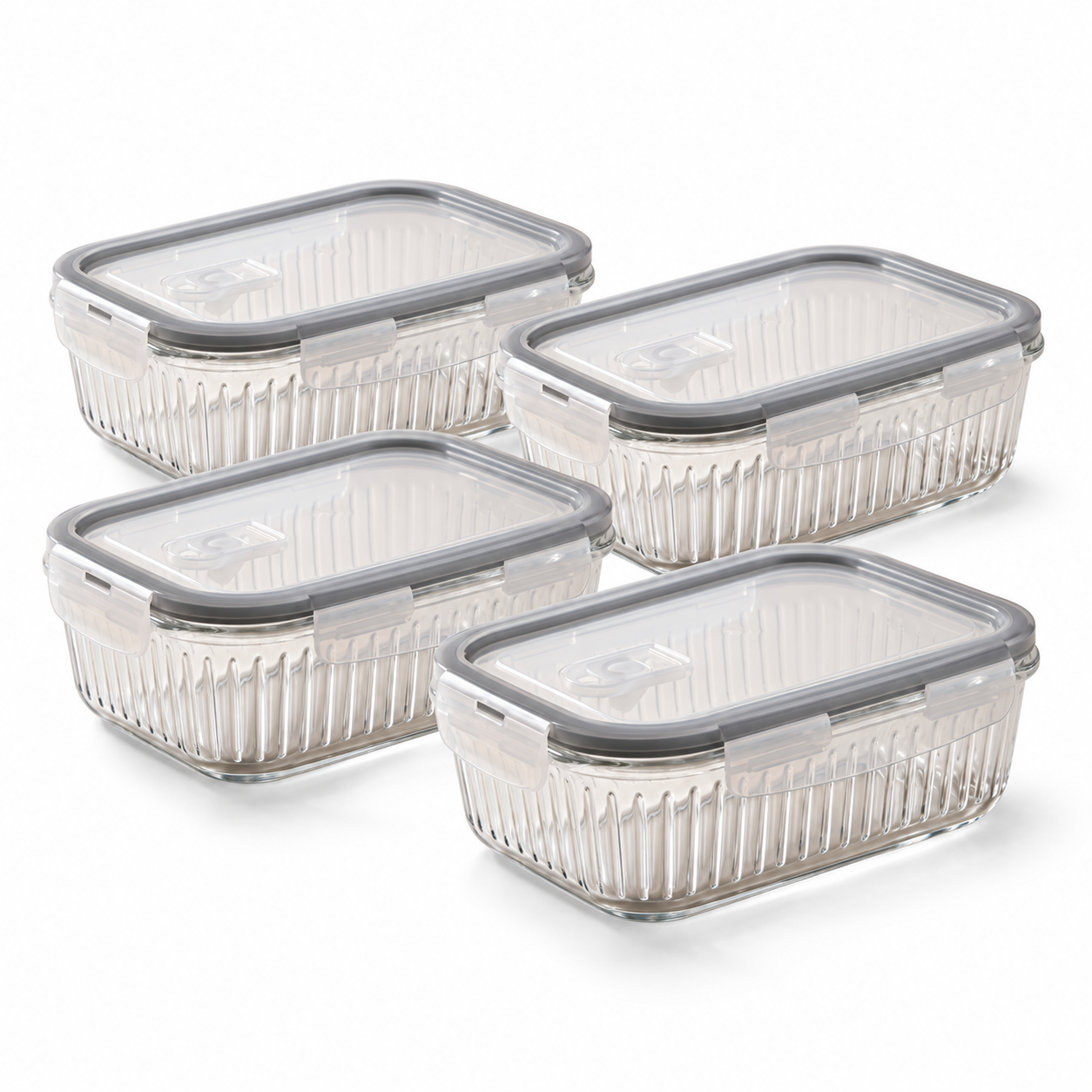 JS Gourmet Récipient alimentaire en verre borosilicaté avec couvercle à évent - 1040 ml - Lot de 4 - Simple Boutique