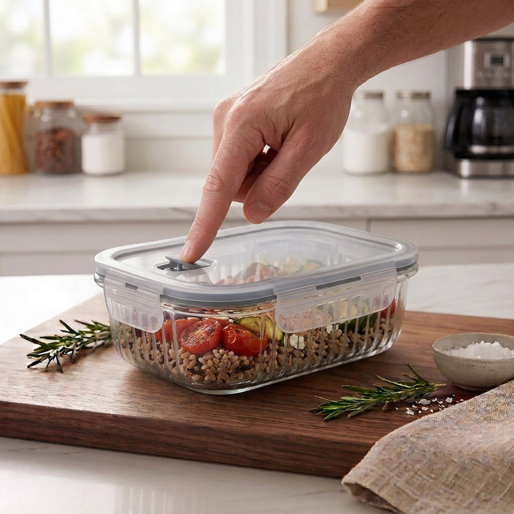 JS Gourmet Récipient alimentaire en verre borosilicate avec couvercle à évent - 640 ml - Lot de 4 - Simple Boutique