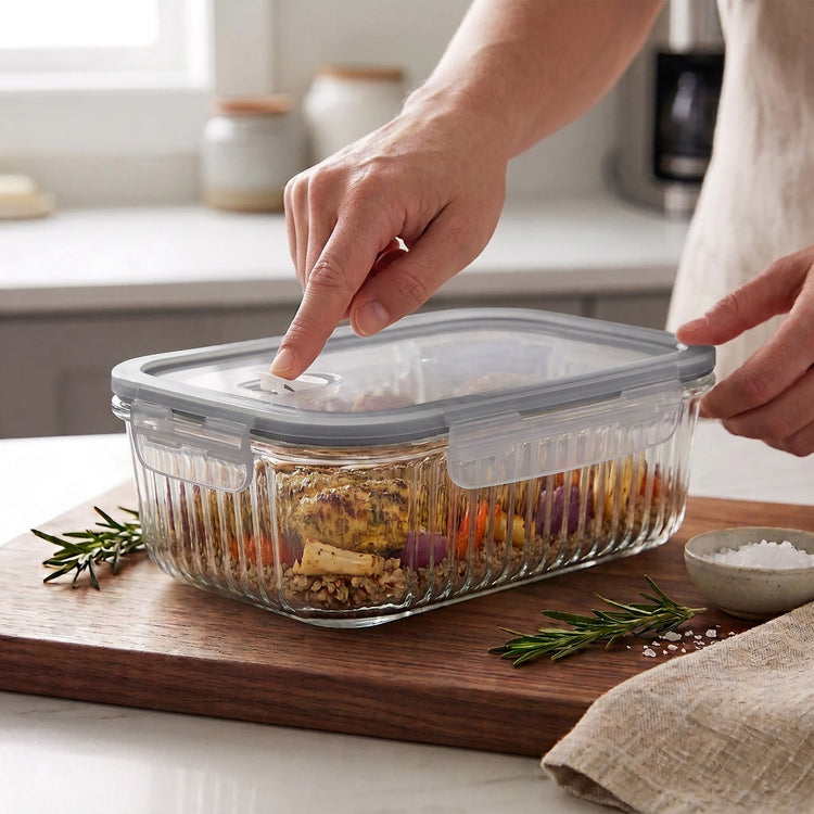 JS Gourmet Récipient alimentaire en verre borosilicate avec couvercle à évent - 1520 ml - Lot de 3 - Simple Boutique