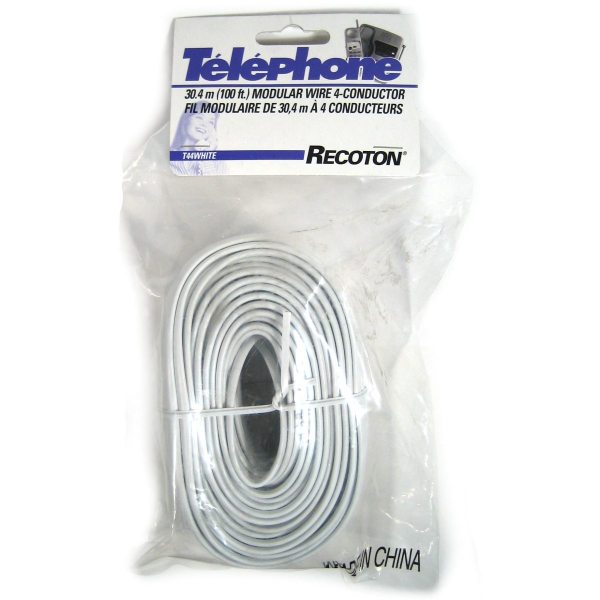 Recoton Câble Téléphonique Plat 4 Conducteurs, Blanc, 100 pieds - Simple Boutique