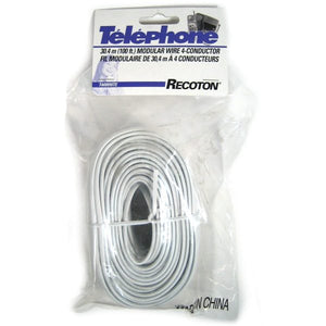 Recoton Câble Téléphonique Plat 4 Conducteurs, Blanc, 100 pieds - Simple Boutique