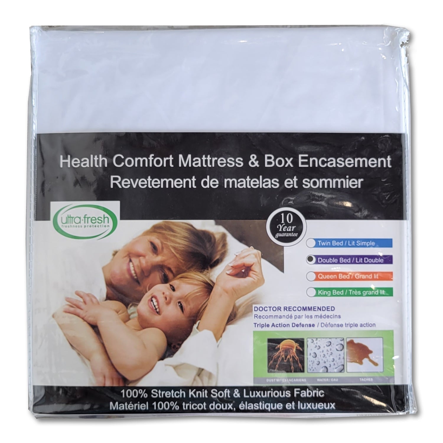 Revêtement pour Matelas et Sommier, Défense Triple Actions, Grandeur Double, Blanc - Simple Boutique
