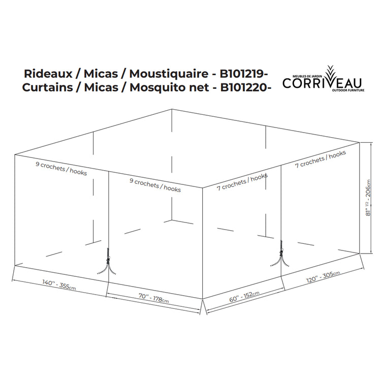 Rideau Moustiquaire pour Gazebo 10' x 12', Noir - Simple Boutique
