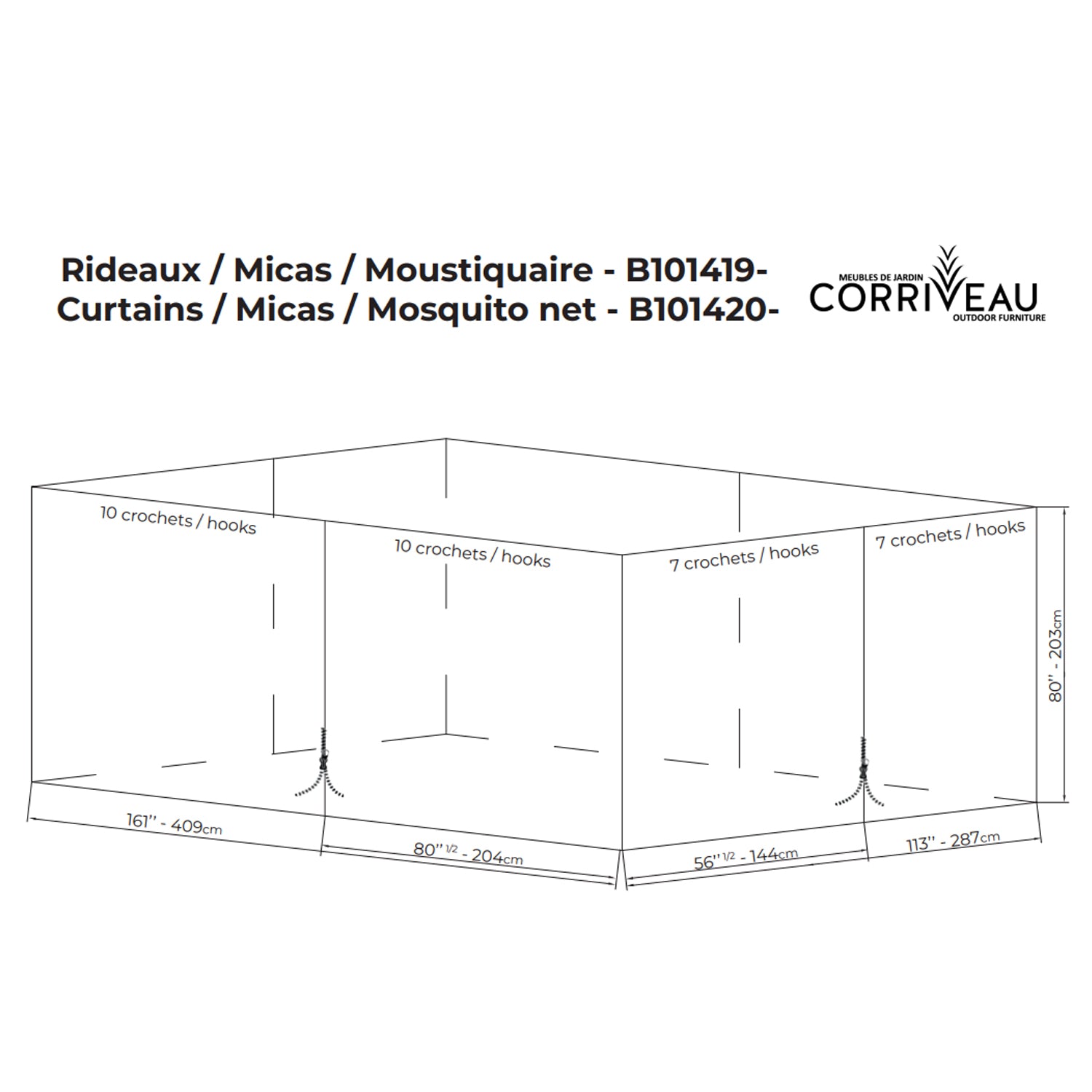 Rideau Moustiquaire pour Gazebo 10' x 14', Noir - Simple Boutique