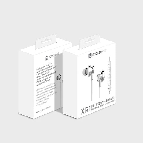 Rockstone - Écouteurs XR1 Intra-Auriculaire Filaire Type-C, Télécommande et Microphone Intégré, Blanc