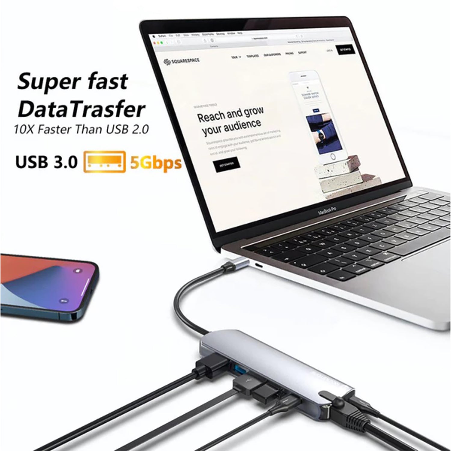 Rockstone - Hub USB-C 9 En 1, USB-A, HDMI, Lecteur de Carte SD et MicroSD et Plus - Simple Boutique