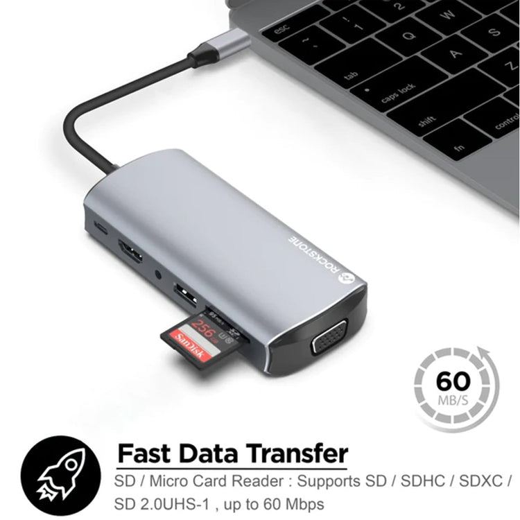 Rockstone - Hub USB Type-C 11 en 1, USB-A, HDMI et Lecteur de Carte SD et Micro SD et Plus - Simple Boutique