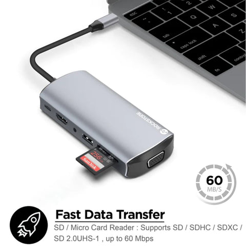 Rockstone - Hub USB Type-C 11 en 1, USB-A, HDMI et Lecteur de Carte SD et Micro SD et Plus