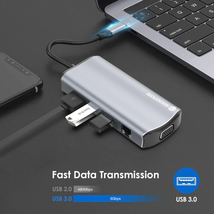 Rockstone - Hub USB Type-C 11 en 1, USB-A, HDMI et Lecteur de Carte SD et Micro SD et Plus - Simple Boutique