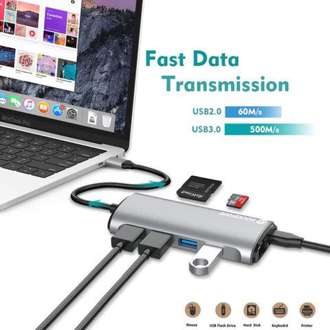 Rockstone - Hub USB Type-C 8 en 1, USB-A, HDMI, Lecteurs de Carte SD et Micro SD et Plus