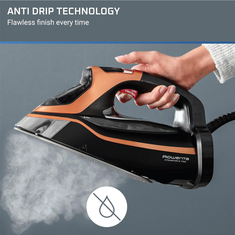 Rowenta - Fer à Repasser à Vapeur SteamForce Pro, 5 Prérèglages, 1845 Watts, Noir - Simple Boutique