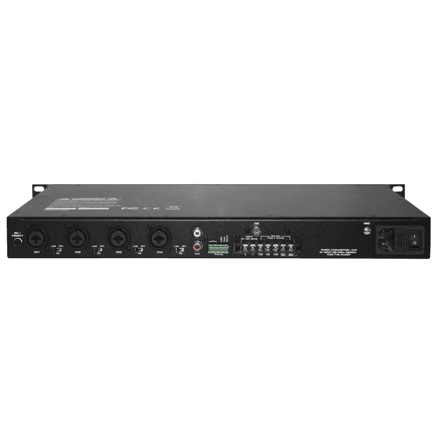 SHOW PAD-120 – Amplificateur Mono 120W RMS, Sorties 70V/100V & 4Ω, 4 Entrées Micro/Ligne, Bluetooth, USB-SD MP3, Tuner FM/DAB, Format 1U - Simple Boutique