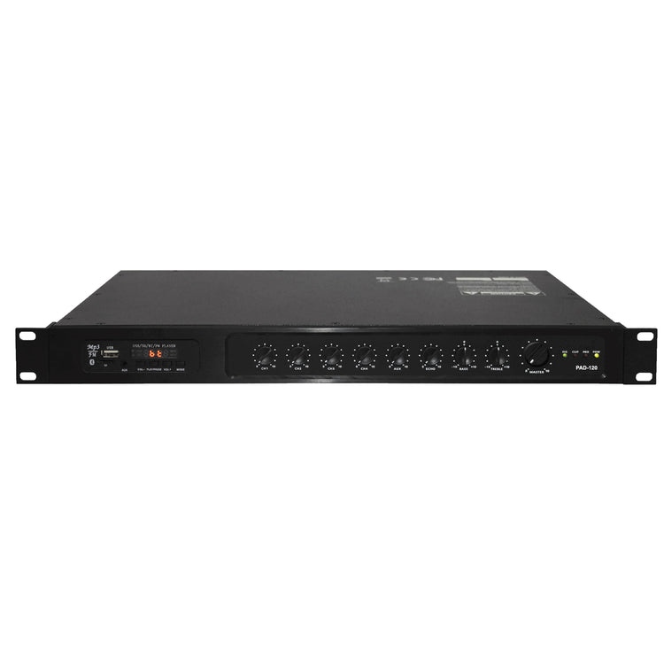 SHOW PAD-120 – Amplificateur Mono 120W RMS, Sorties 70V/100V & 4Ω, 4 Entrées Micro/Ligne, Bluetooth, USB-SD MP3, Tuner FM/DAB, Format 1U - Simple Boutique