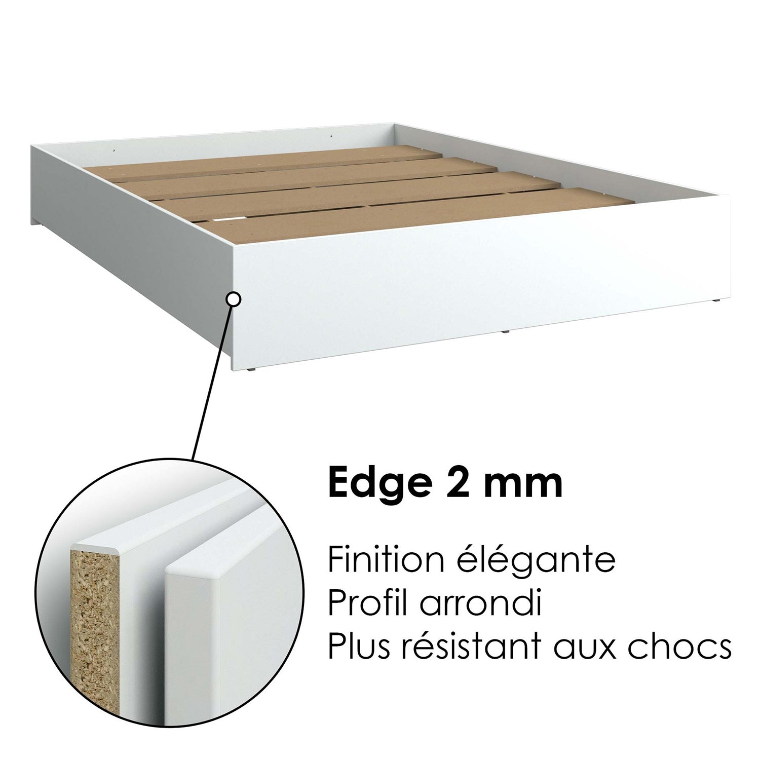 SUA-V - Base de Lit Ashton en Mélamine Thermofusionnée, Grandeur Queen, Blanc - Simple Boutique