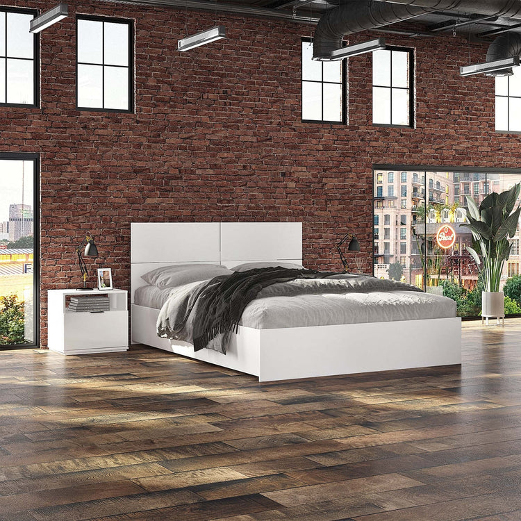 SUA-V - Base de Lit Ashton en Mélamine Thermofusionnée, Grandeur Queen, Blanc - Simple Boutique