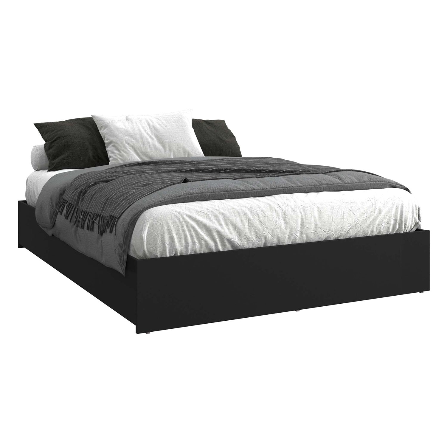 SUA-V - Base de Lit Ashton en Mélamine Thermofusionnée, Grandeur Queen, Noir - Simple Boutique